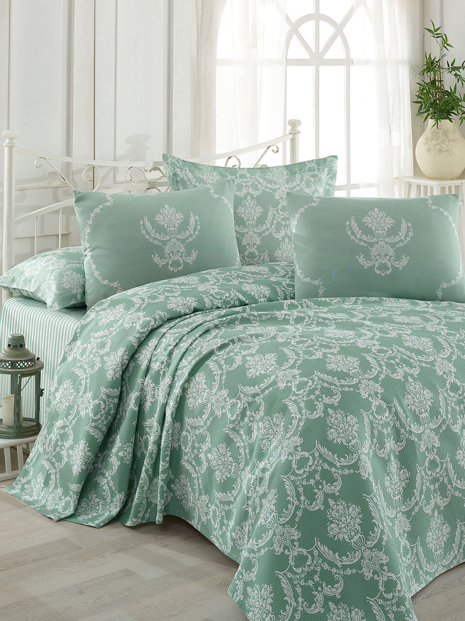 Set cuvertura pique Single, L'essentiel Maison, Pure, Sea Green / White - imagine 6